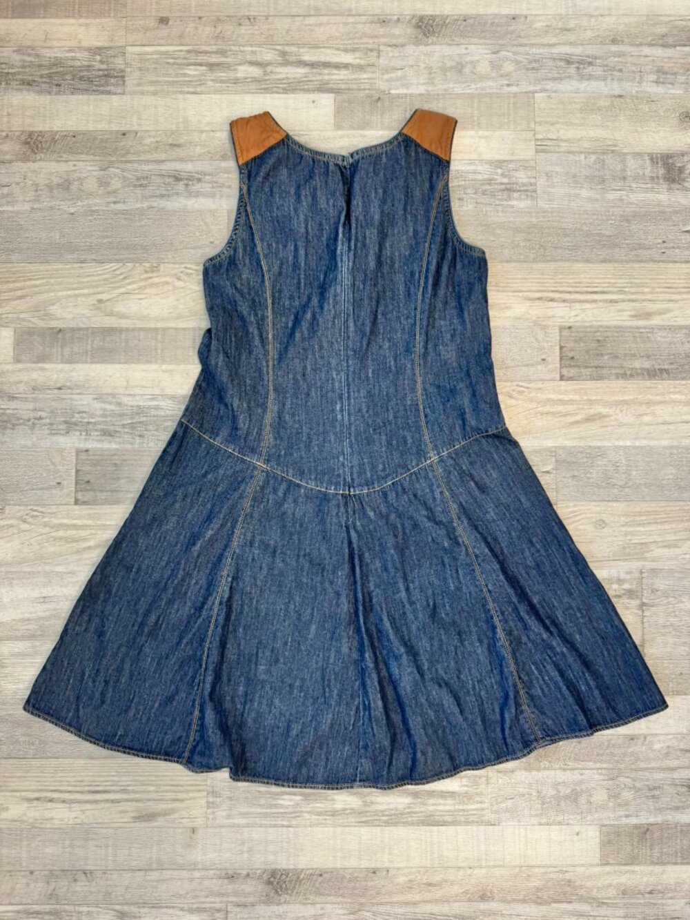 LRL Ralph Lauren Jeans Dark Wash Denim Sleeveless Dress Size 8 Leather Accent A8 - Picture 5 of 5